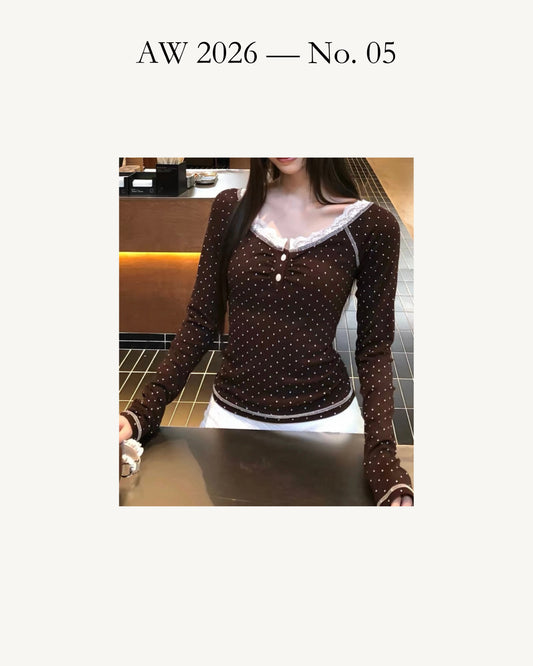 Polka Dot Lace Trim Square Neck Fitted Top