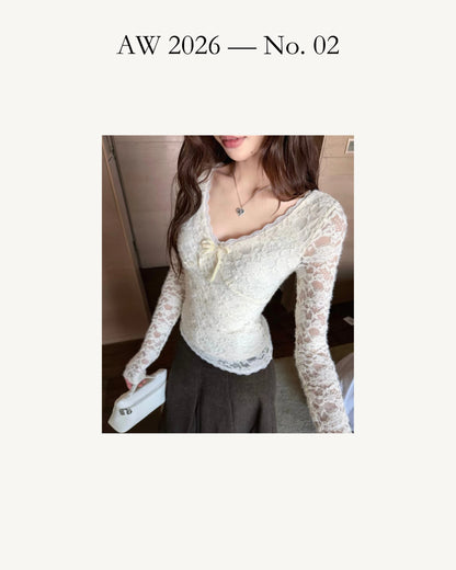 Mila Floral Lace Slim Fit Long Sleeve Top