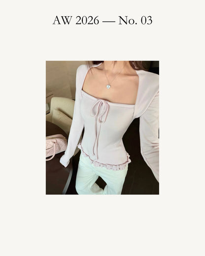 Aria Square Neck Ruffle Hem Knit Top