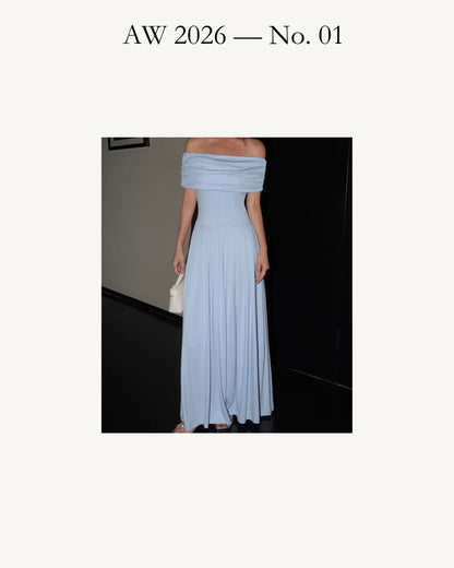 Nova Off-Shoulder Pleated Maxi Gown
