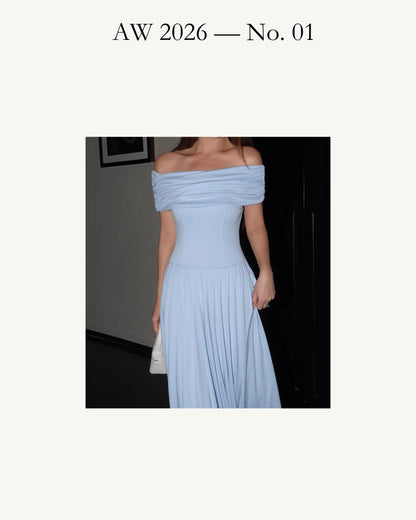 Nova Off-Shoulder Pleated Maxi Gown