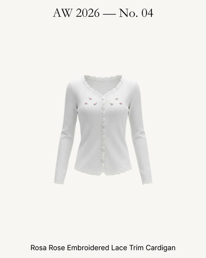 Rosa Rose Embroidered Lace Trim Cardigan